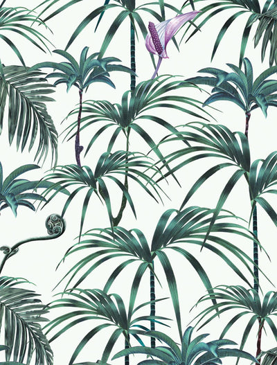 Witch and watchman Elysian Palms Green tiki tropical wallpaper closeup