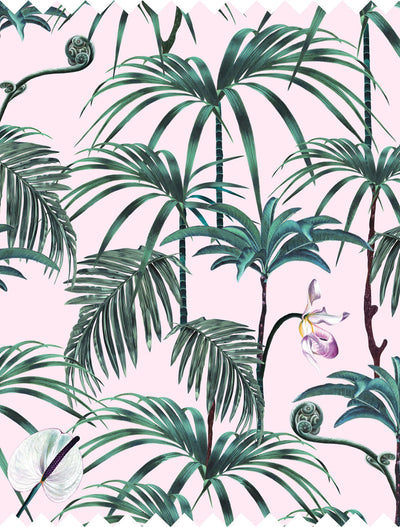 Witch and watchman Elysian Palms pink tiki tropical Fabric closeup