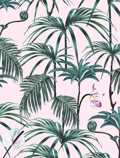 witch and watchman elysian palms pink tiki tropical wallpaper closeup